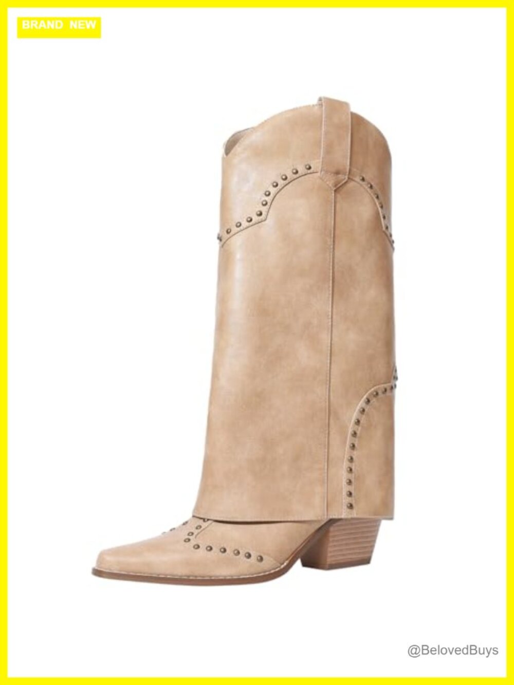 Knee High Cowboy Boots Fold Over Faux Leather Block Heel Western Women